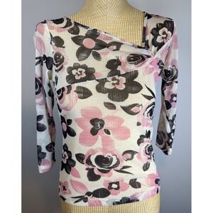 New York and Company Y2K Blouse Long Sleeve Tight Black Pink White Sheer Mesh XS